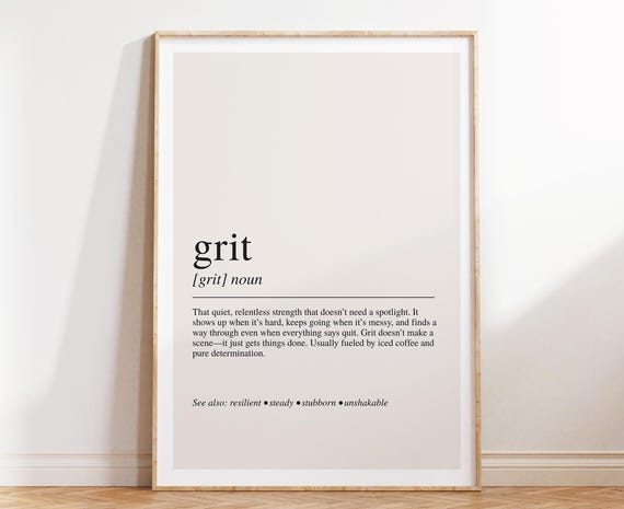 Grit Definition Motivational Art Print For Office