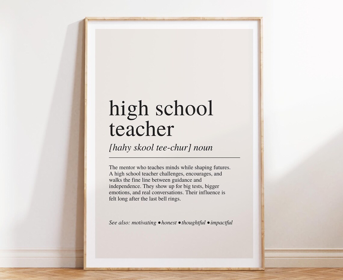 High School Teacher Definition Print, Classroom Art