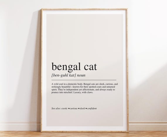 Bengal Cat Breed Spotted Definition Minimalist Typography Print