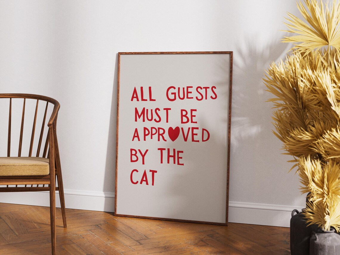 Funny Cat Typography Poster, Minimalist Heart Decor