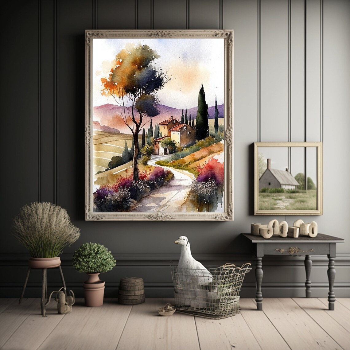 Tuscany Italy Watercolor Landscape Travel Poster - Image 2