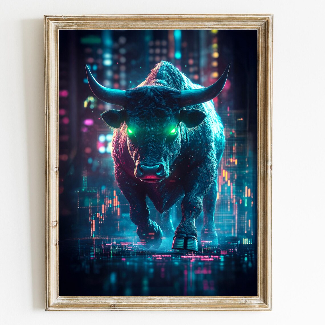 Neon Cyberpunk Trading Bull Market Stock Chart Digital Art Poster