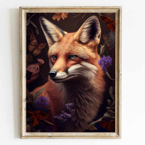 Red Fox Animal Wall Art Print, Fox Painting