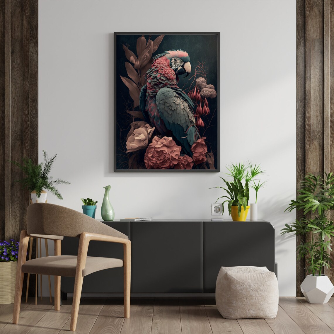 Scarlet Macaw Parrot Boho Vintage Bird Art Print - Image 3