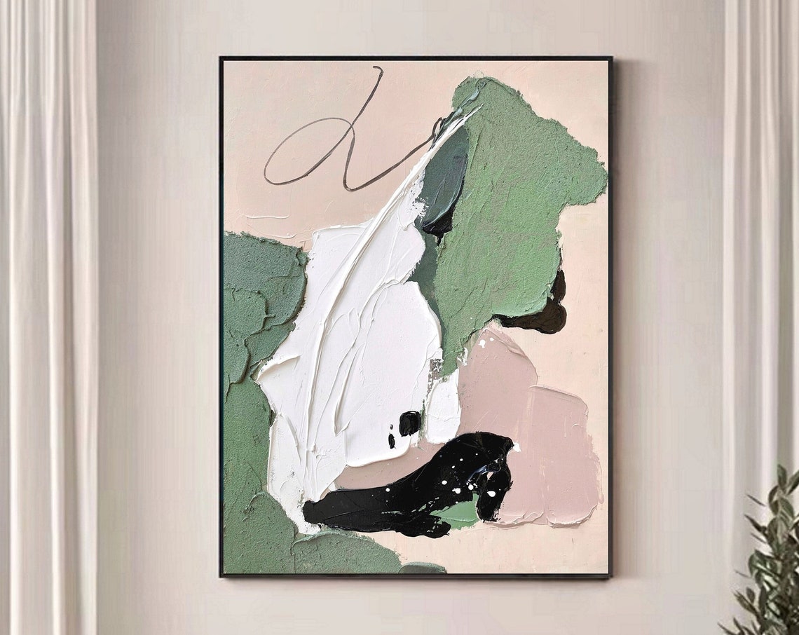 Sage Green White Minimal Abstract with Calligraphy Line Art Poster