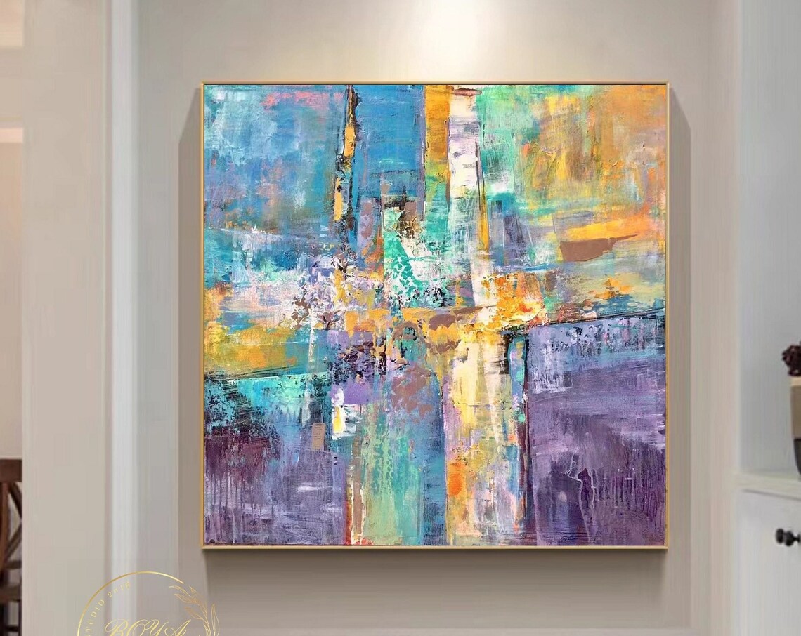 Vibrant Teal Purple and Gold Multicolor Abstract Canvas Poster - Image 5