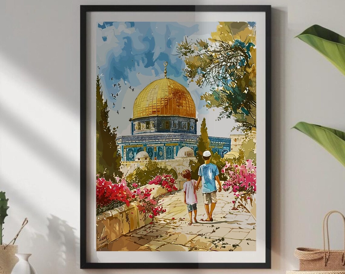 Jerusalem Dome of the Rock Golden Dome Watercolor Art Poster