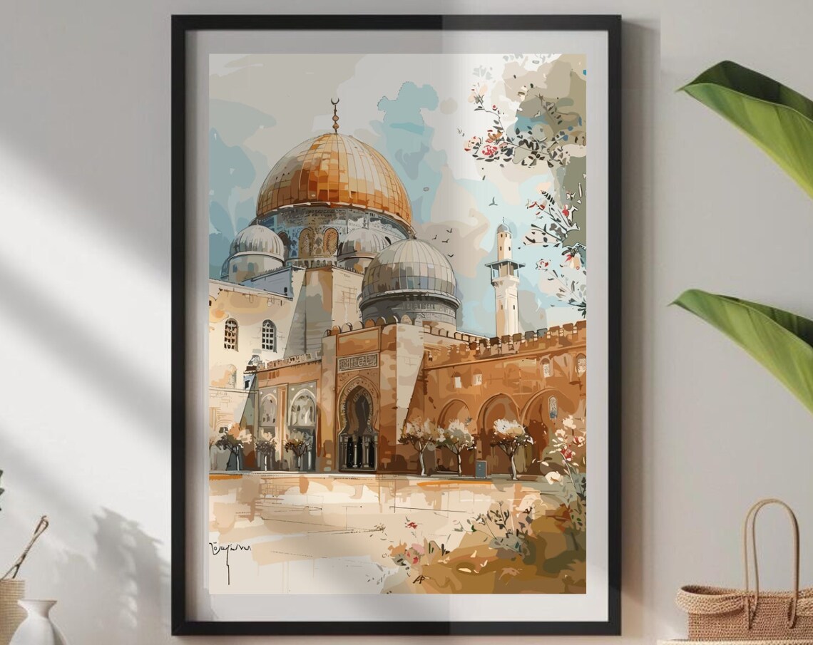 Dome Of The Rock Jerusalem Golden Dome Watercolor Old City Poster