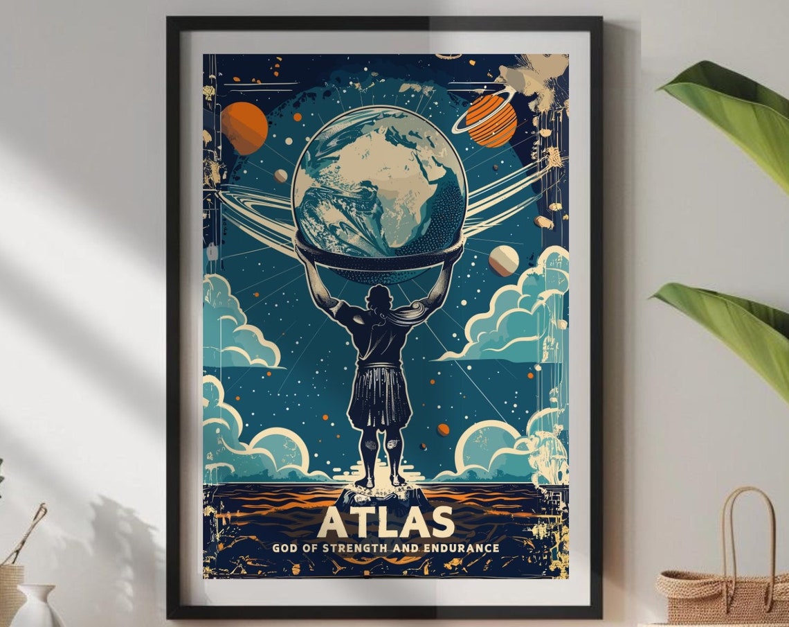 Titan Atlas Greek God Poster, Ancient Mythology Art