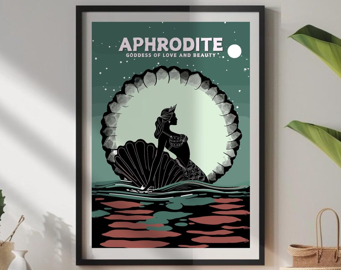 Aphrodite Goddess of Love and Beauty Moonlit Shell Art Poster