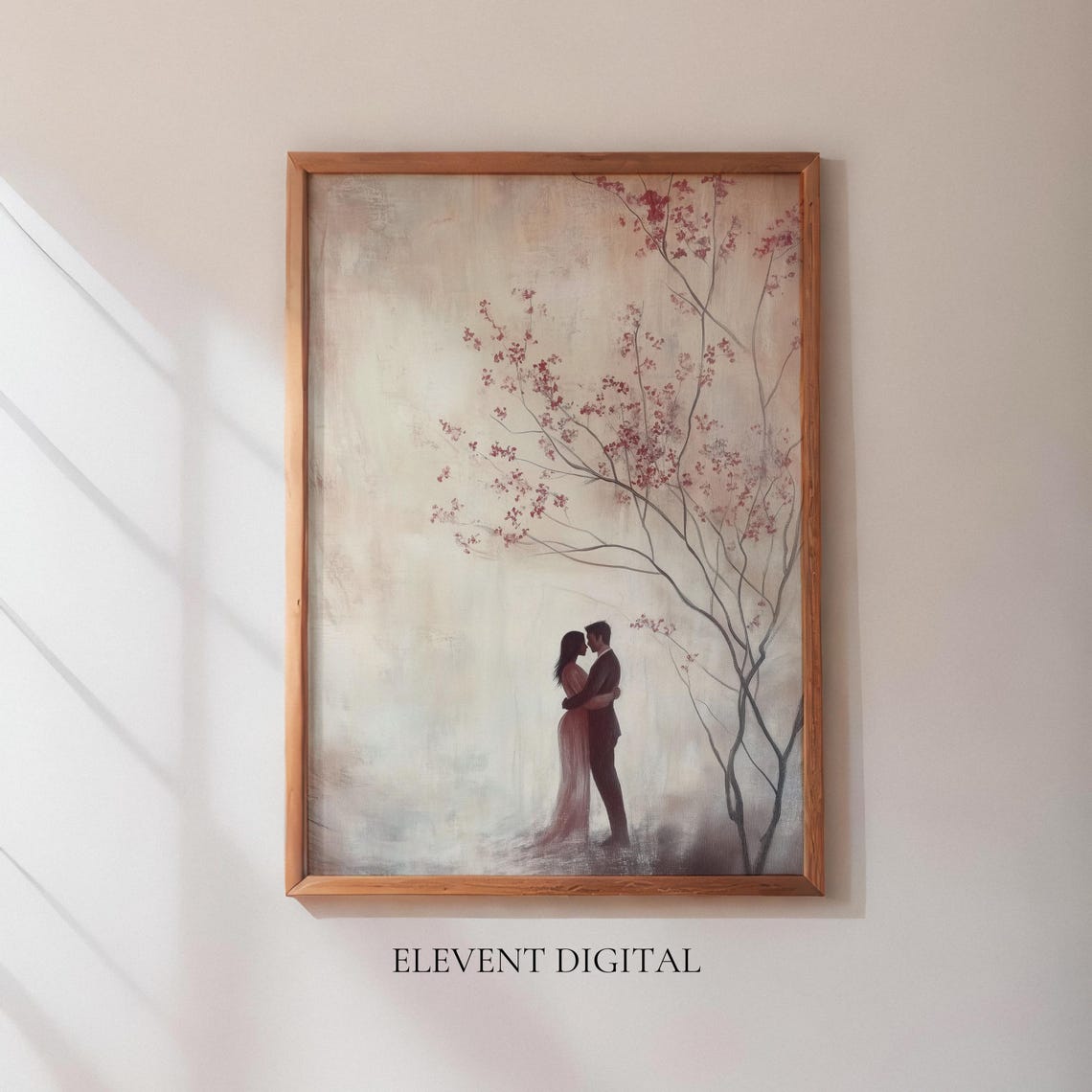 Romantic Couple Embrace Blossom Tree Soft Dreamy Painting Poster