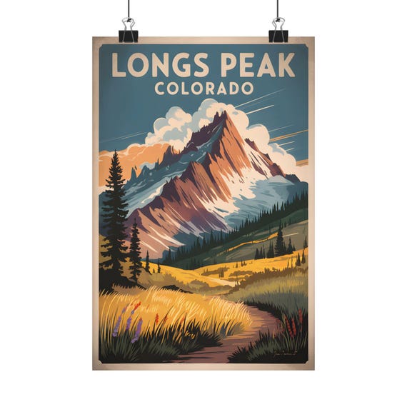 Longs Peak Colorado Vintage Art Print Mountain Landscape Outdoor Decor Hiking Wall Adventure Poster Nature Gift