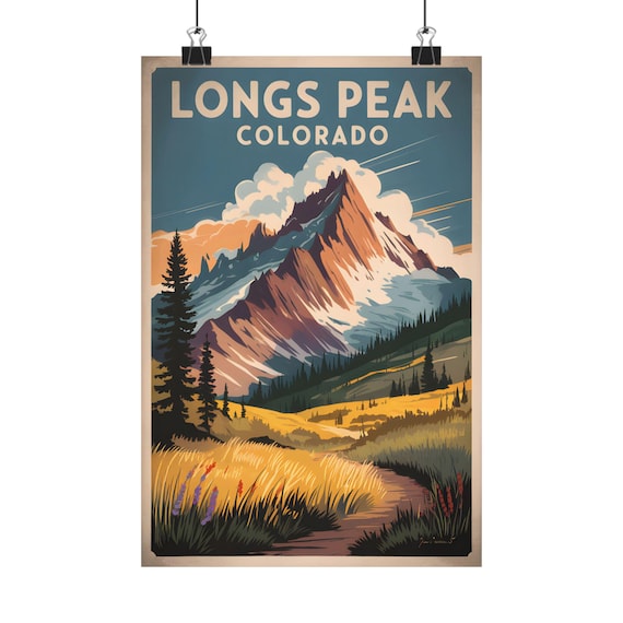 Longs Peak Colorado Vintage Mountain Landscape Hiking Trail Poster