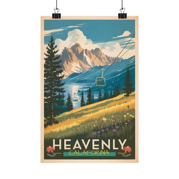 Heavenly Vintage Art Print Mountain Landscape Ski Resort Cabin Decor Wall Nature Lover Gift Adventure