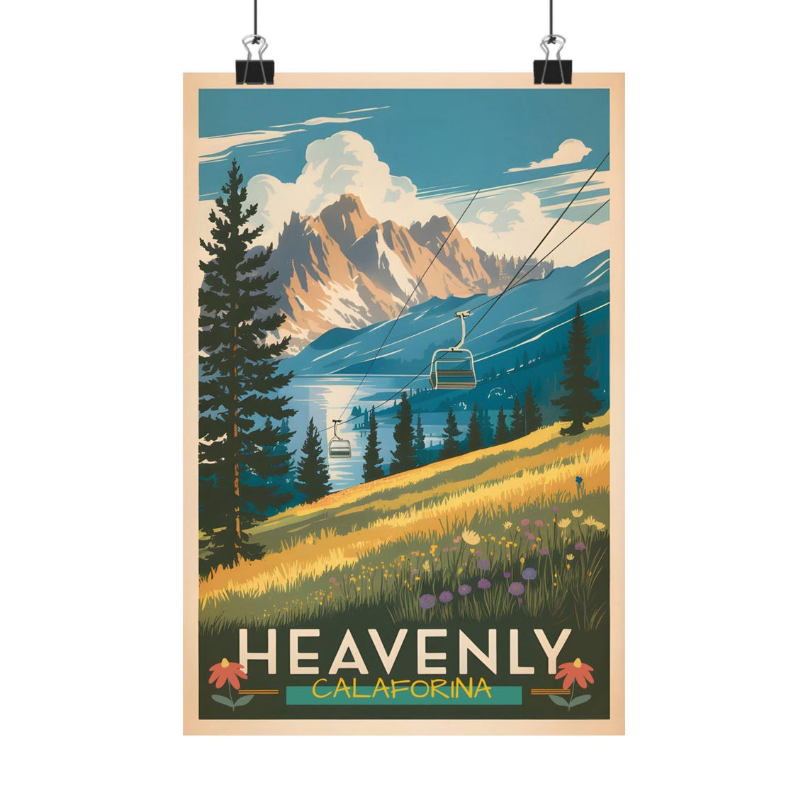 Heavenly Ski Resort Summer Chairlift Alpine Lake Wildflower Poster