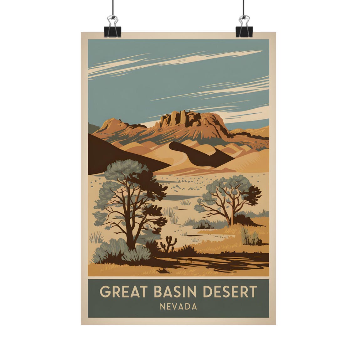 Great Basin Desert Nevada Mesas Retro Desert Landscape Travel Poster