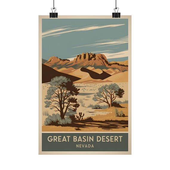 Great Basin Desert Nevada Mesas Retro Desert Landscape Travel Poster