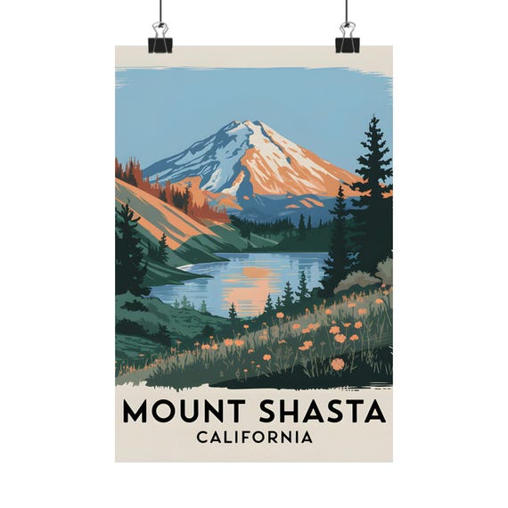 Mount Shasta Wall Art Landscape Print Vintage Mountain Decor Nature Photography Home Outdoor Adventure