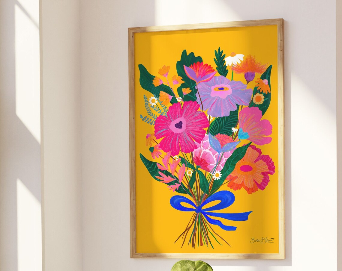 Eclectic Floral Art Print, Maximalist Pink Bouquet - Image 6