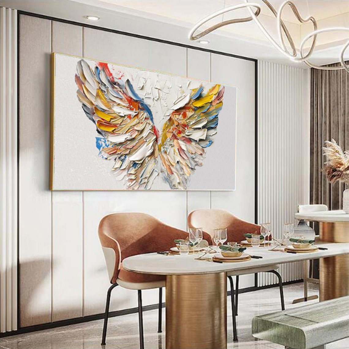 Colorful Angel Wings Painted in Thick Impasto Brushwork Wall Art - Image 4