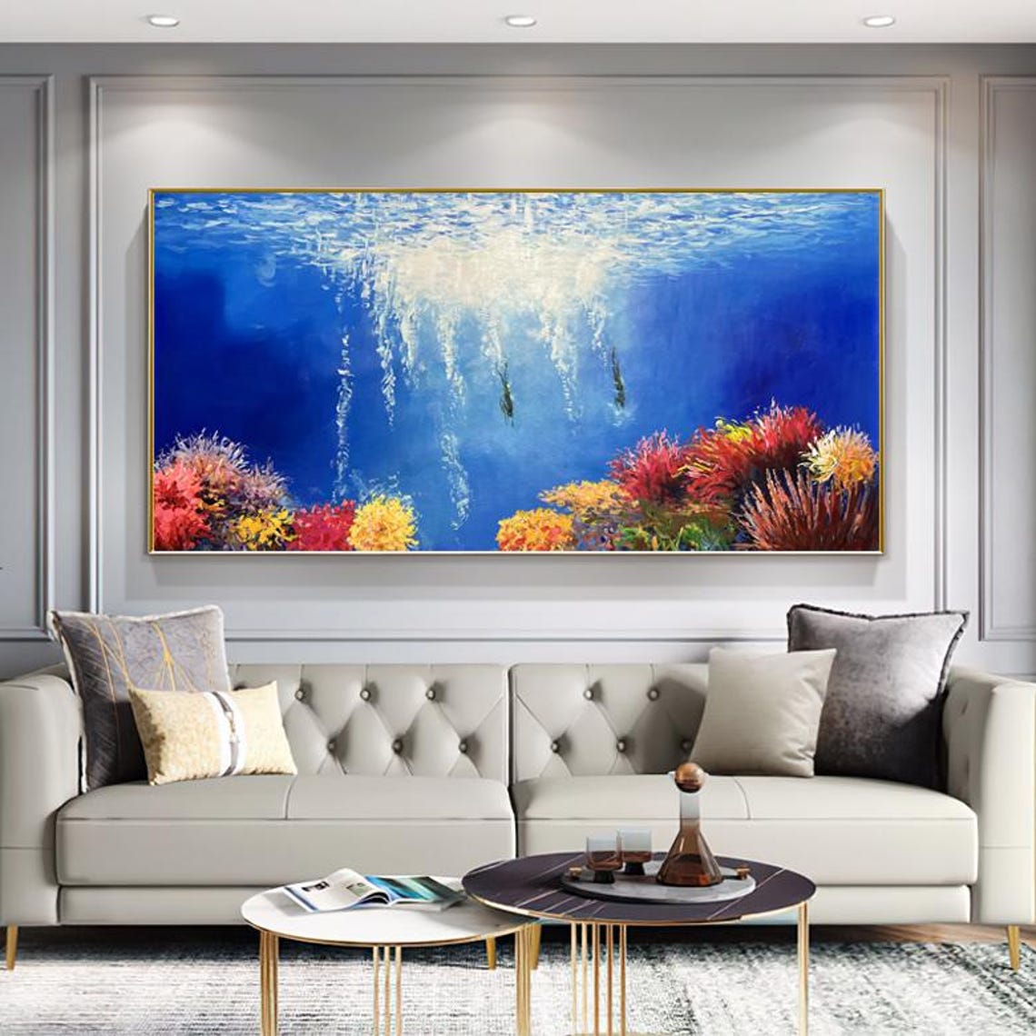 Underwater Ocean Coral Reef with Divers Blue Seascape Poster - Image 5