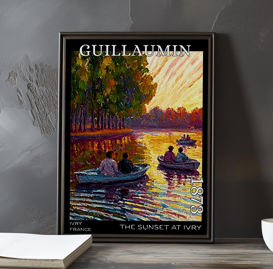The Sunset at Ivry 1873 France Rowing Boats Golden River Poster