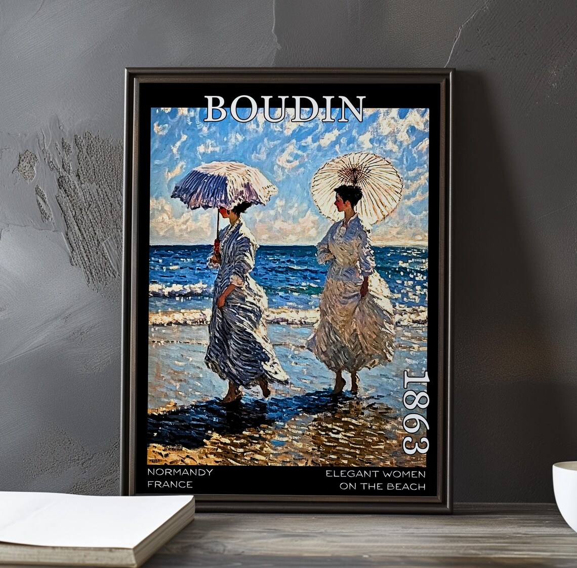 Boudin Elegant Women on the Beach 1863 White Gowns Shoreline Poster
