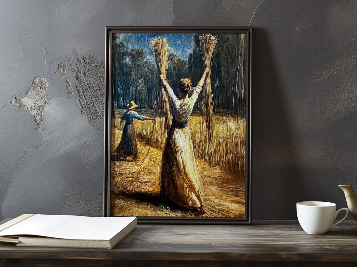 Woman Holding Wheat Sheaves High In A Golden Harvest Field Poster