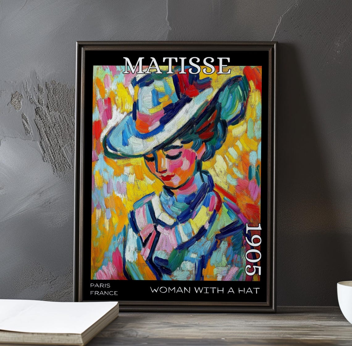 Woman With A Hat 1905 Matisse Style Patterned Hat On Yellow Poster
