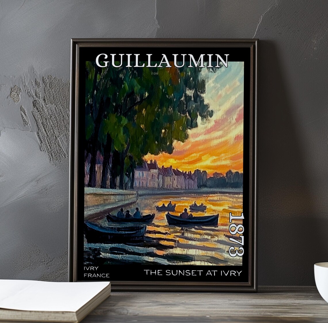 The Sunset at Ivry 1873 France Golden River Boats Town Poster