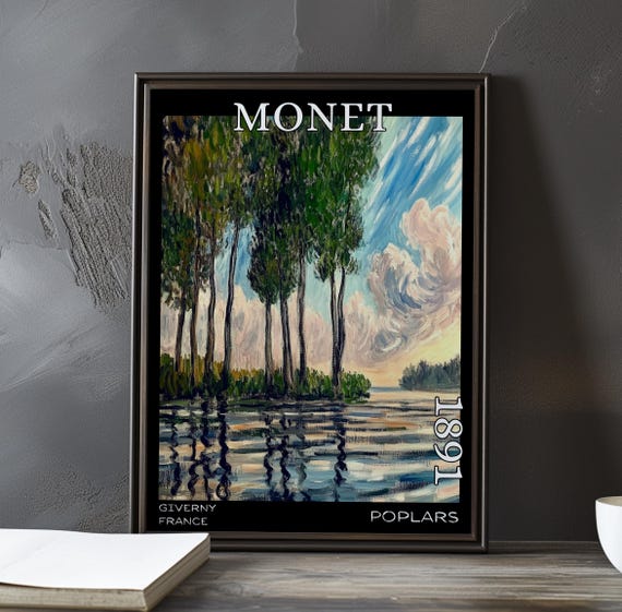 Poplars 1891 Claude Monet Print Poster Impressionism Post Impressionist Trees French River Landscape Seasonal Color Study Art Decor