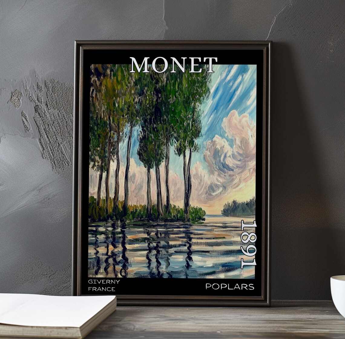 Monet 1891 Tall Green Poplars at Sunset by Shimmering River Poster