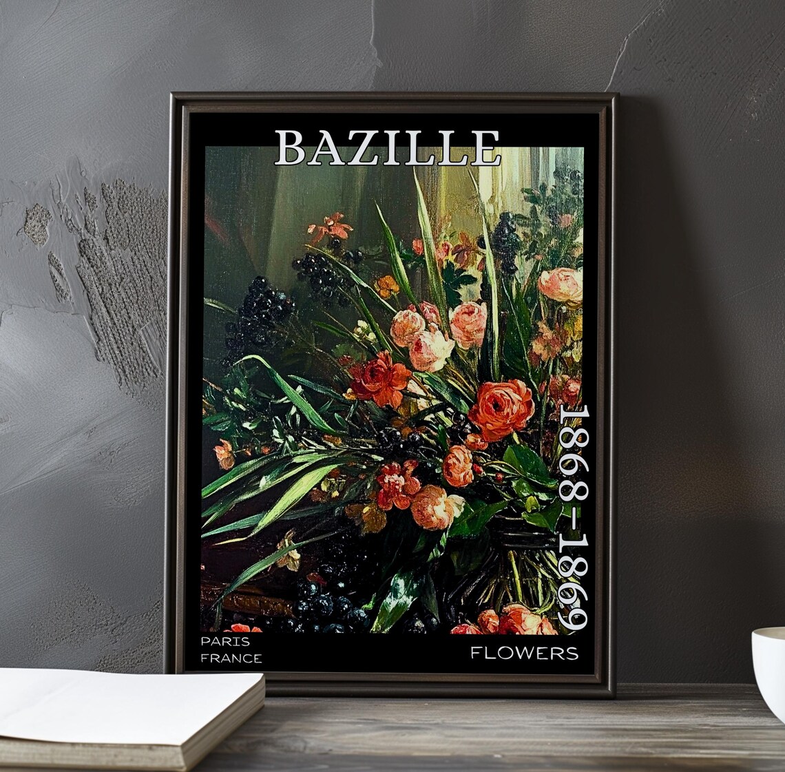 Bazille Flowers 1868-1869 Coral Roses and Berry Mix Art Poster