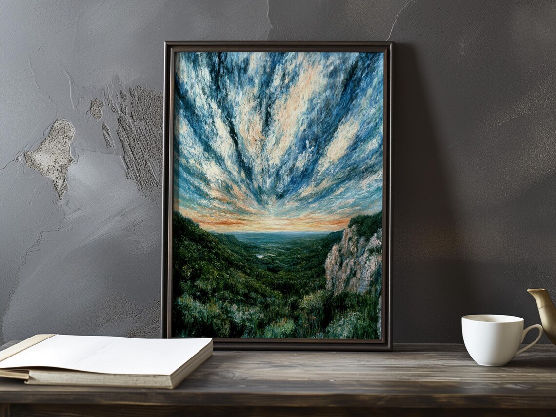 Radiant Cloud Vortex Over a Green Valley Impressionist Sky Poster
