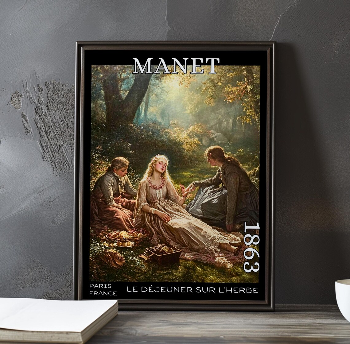 Three Women Picnicking in Sunlit Woods Manet-Style Luncheon Poster