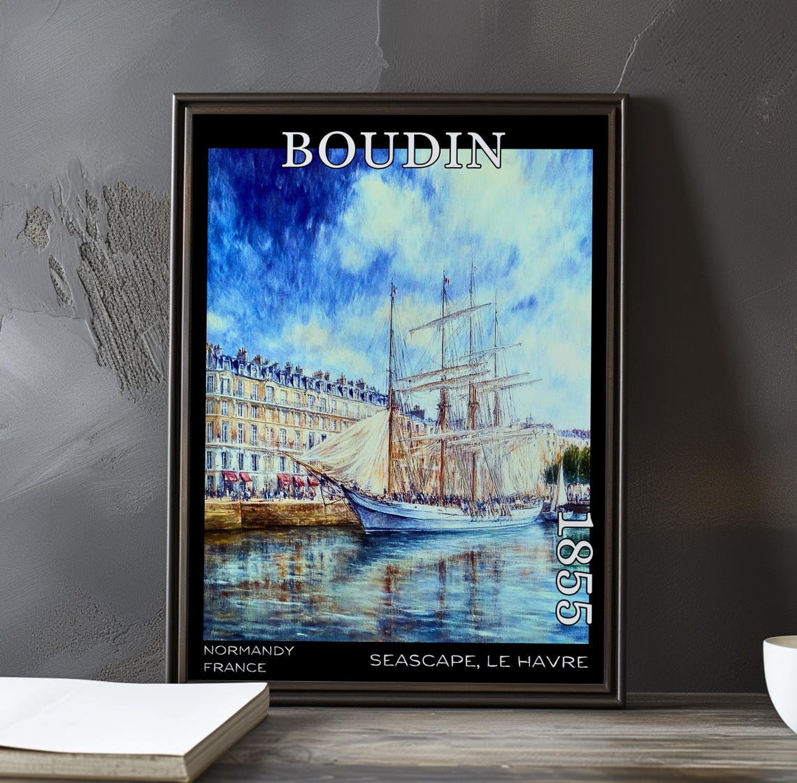Eugène Boudin Tall Ship with Full Sails at Le Havre Quay 1855 Poster