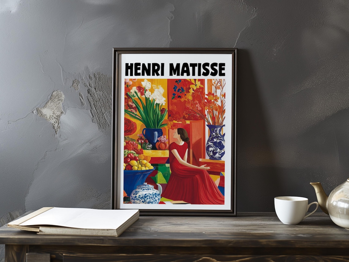 Henri Matisse-Style Still Life With Woman in a Red Dress Poster