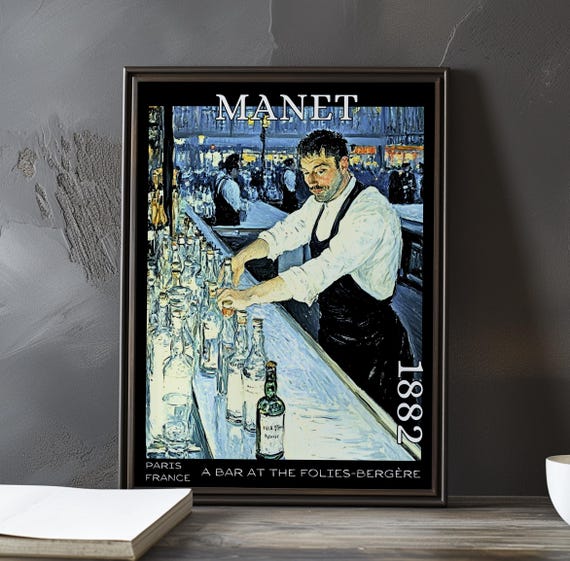 A Bar At The Foliesbergre 1882 Douard Manet Print Poster French Impressionism Mirror Reflection Art Parisian Nightlife Decor