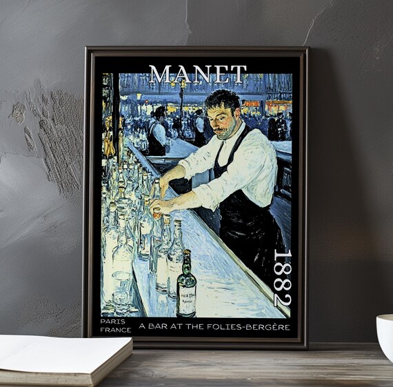 Manet Waiter Lining Bottles at a Long Zinc Bar 1882 Paris Poster