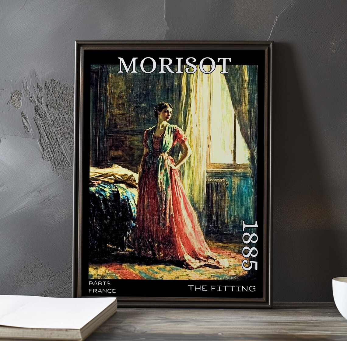 Morisot 1885 The Fitting Woman Standing Pink Gown Window Poster