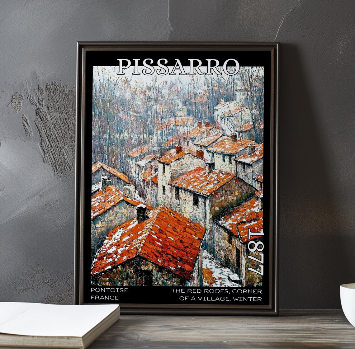 Pissarro 1877 Red Roofs Village Aerial Snowy Winter Scene Poster