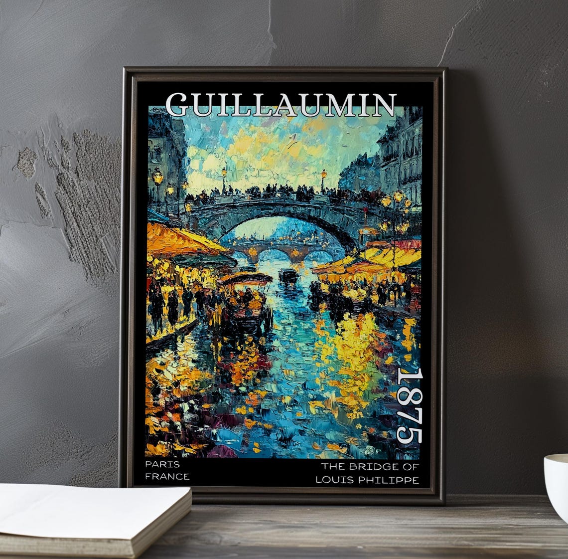The Bridge of Louis Philippe 1875 Paris Daytime Crowd Scene Poster