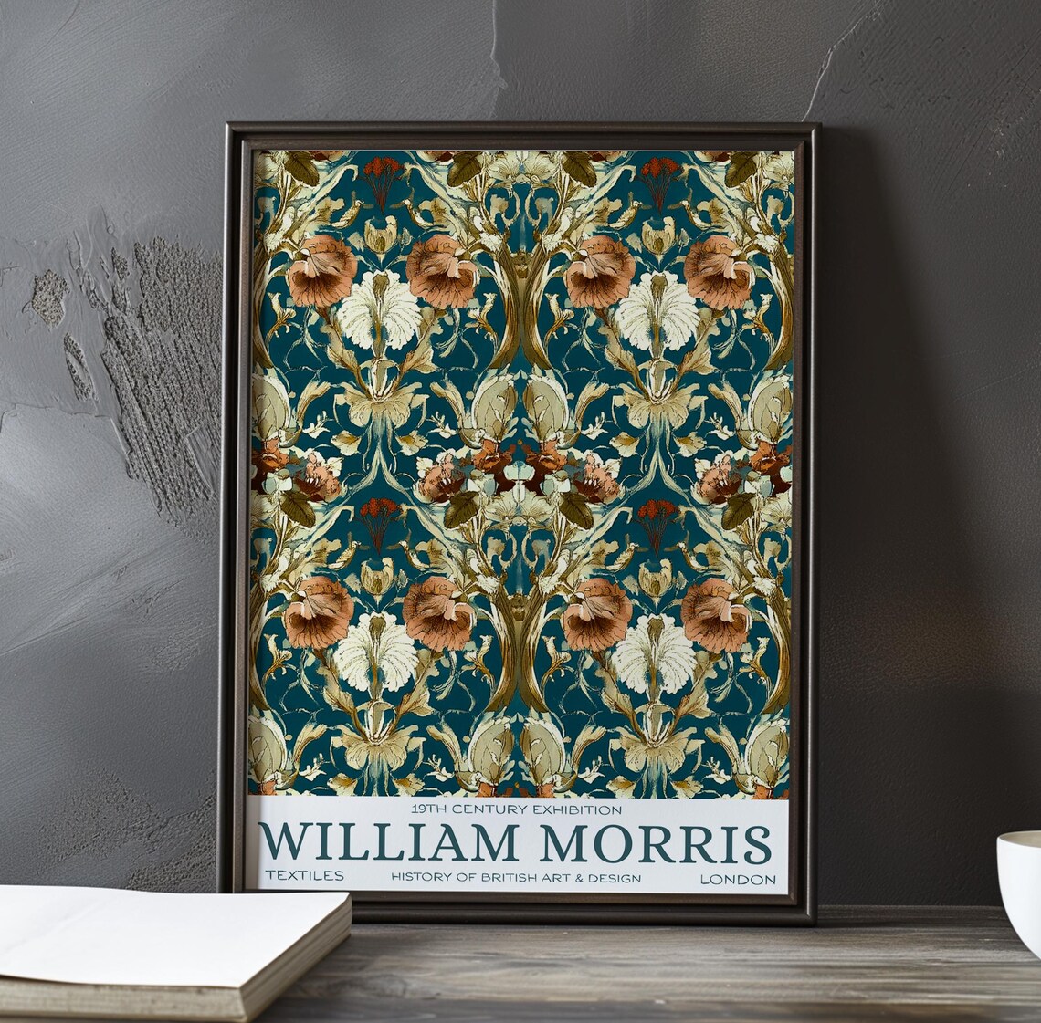 William Morris Rust Poppy Cream Acanthus Teal Exhibition Poster