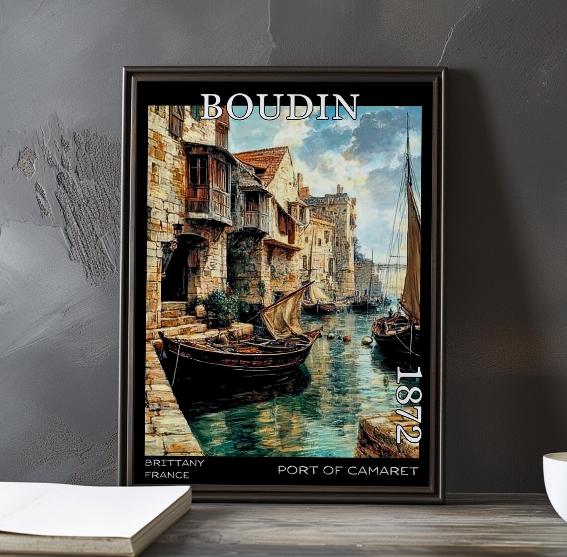 Eugene Boudin Port of Camaret Stone Quay Houses Boats 1872 Poster