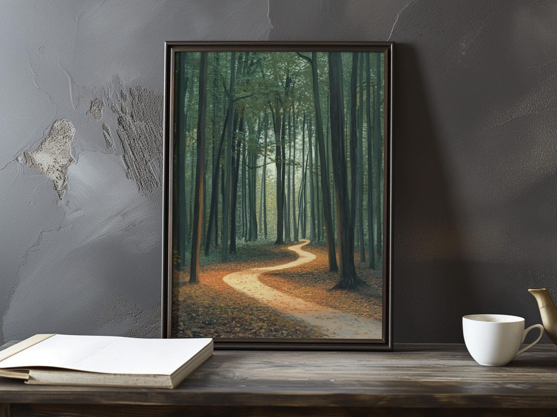Glowing Golden Path Winding Through A Dark Moody Forest Poster