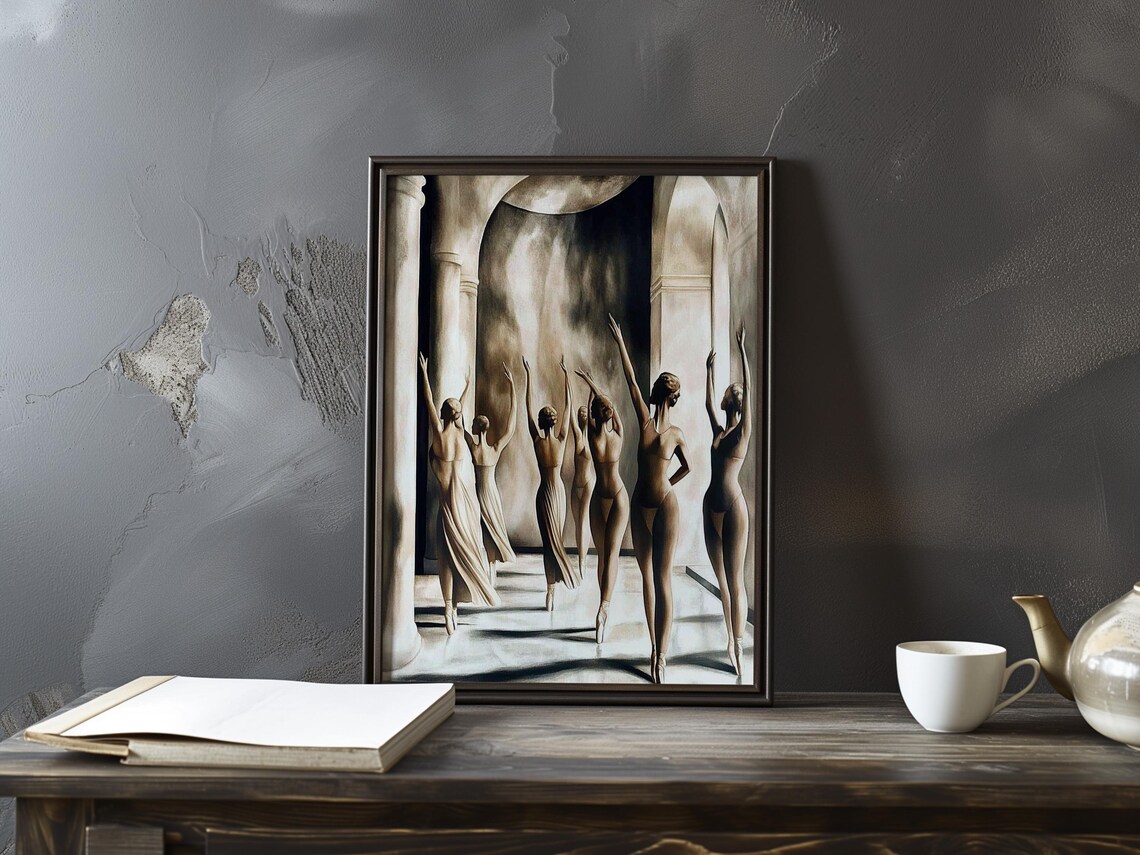 Ballet Dancers in a Moody Sepia Studio Impressionist Art Poster