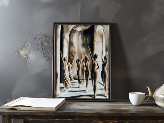 Ballet Dancers in a Moody Sepia Studio Impressionist Art Poster