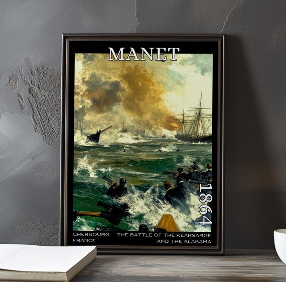 Manet Battle of Kearsarge and Alabama 1864 Ships in Golden Smoke Art Poster