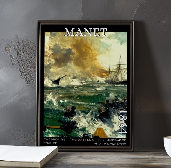 The Battle Of Kearsarge And Alabama 1864 Douard Manet Print Poster Maritime Naval Art French Post Impressionism Decor