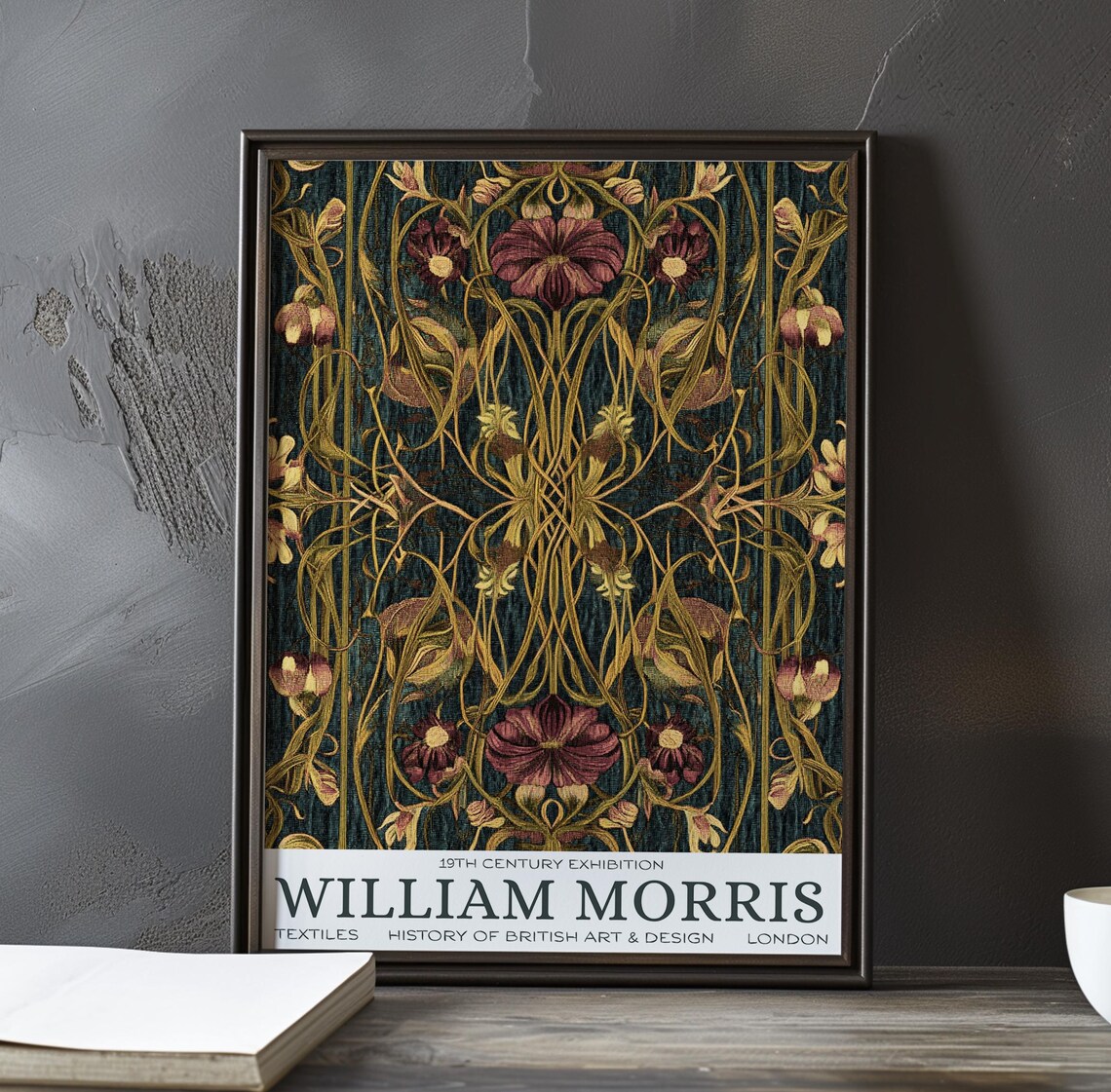 William Morris Burgundy Bloom Gold Trellis Exhibition Poster